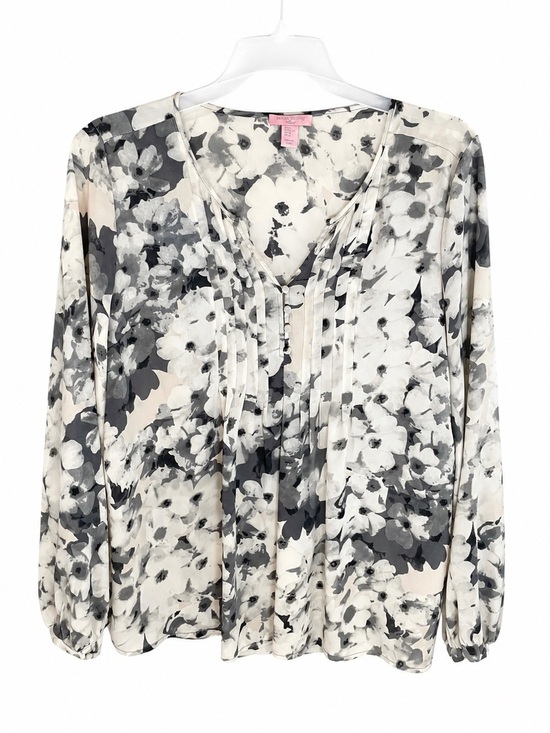 Saint Topez West Tops - Saint Tropez West Black Cream Floral Pintuck Pleated Blouse Size 16